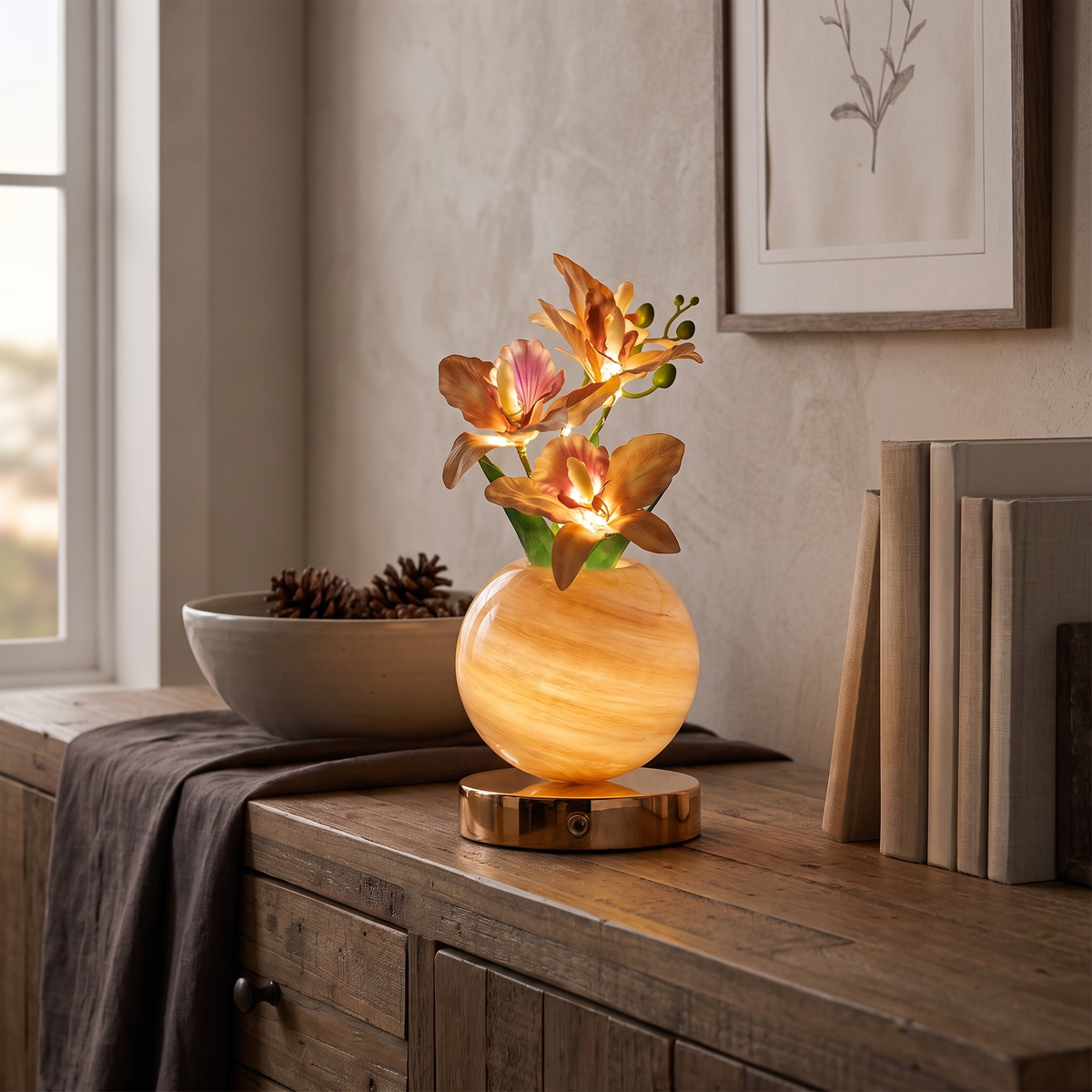 Rechargeable Orchid Table Lamp with Handmade Glass Vase - product view 5