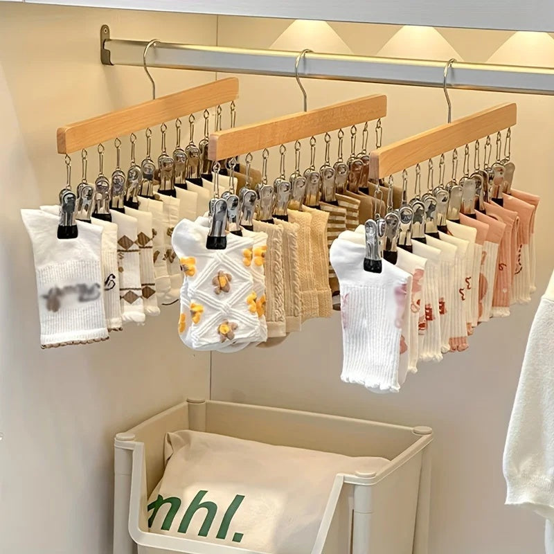 Wooden Multi-Clip Hanger with 12 Clips