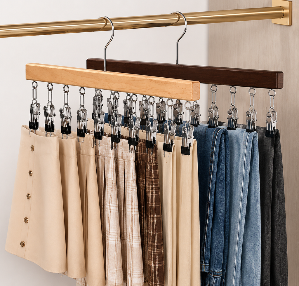 Wooden Multi-Clip Hanger with 12 Clips