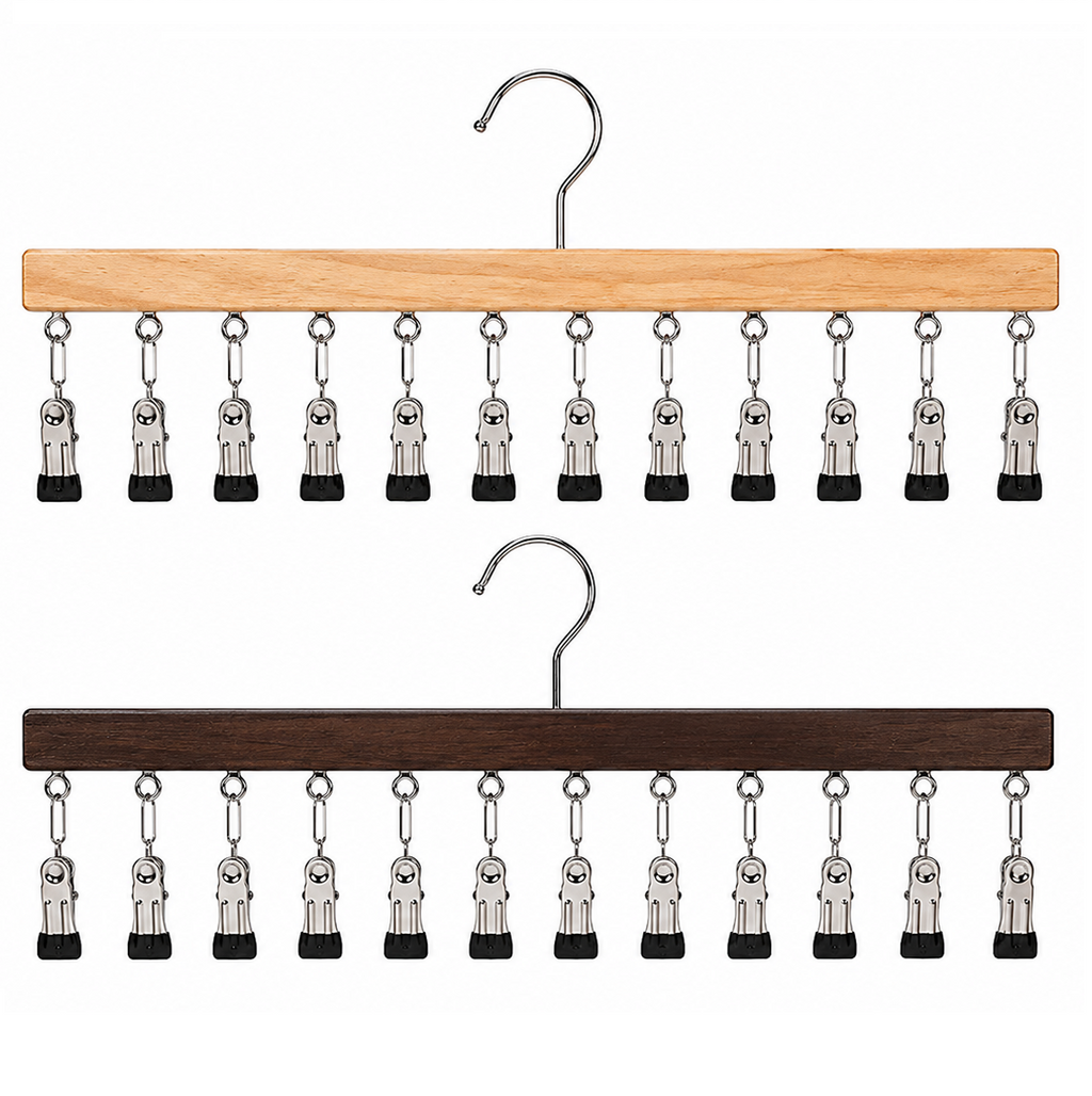 Wooden Multi-Clip Hanger with 12 Clips