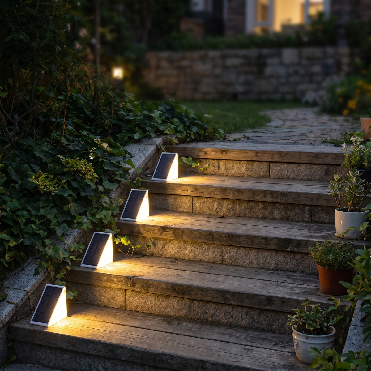 Solar Stair Lights, Warm White Outdoor LEDs, Set of 4 - product view 1