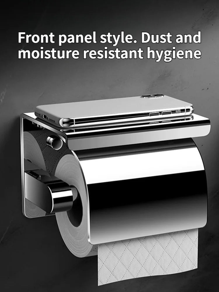 Stainless Steel Toilet Paper Holder with Shelf and Cover - product view 3