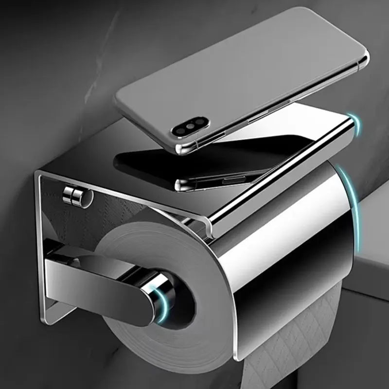 Stainless Steel Toilet Paper Holder with Shelf and Cover - product view 4