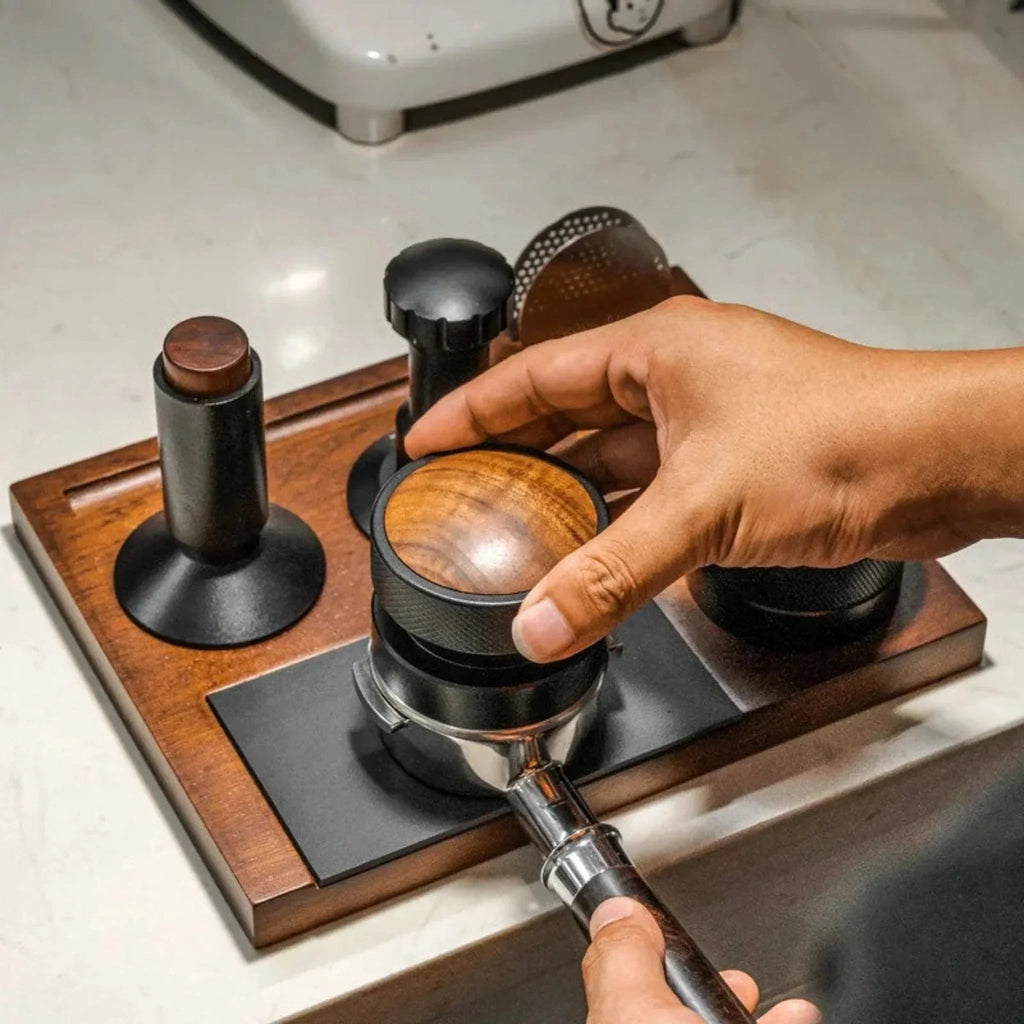 Wooden Espresso Tamping Station with Knock Drawer
