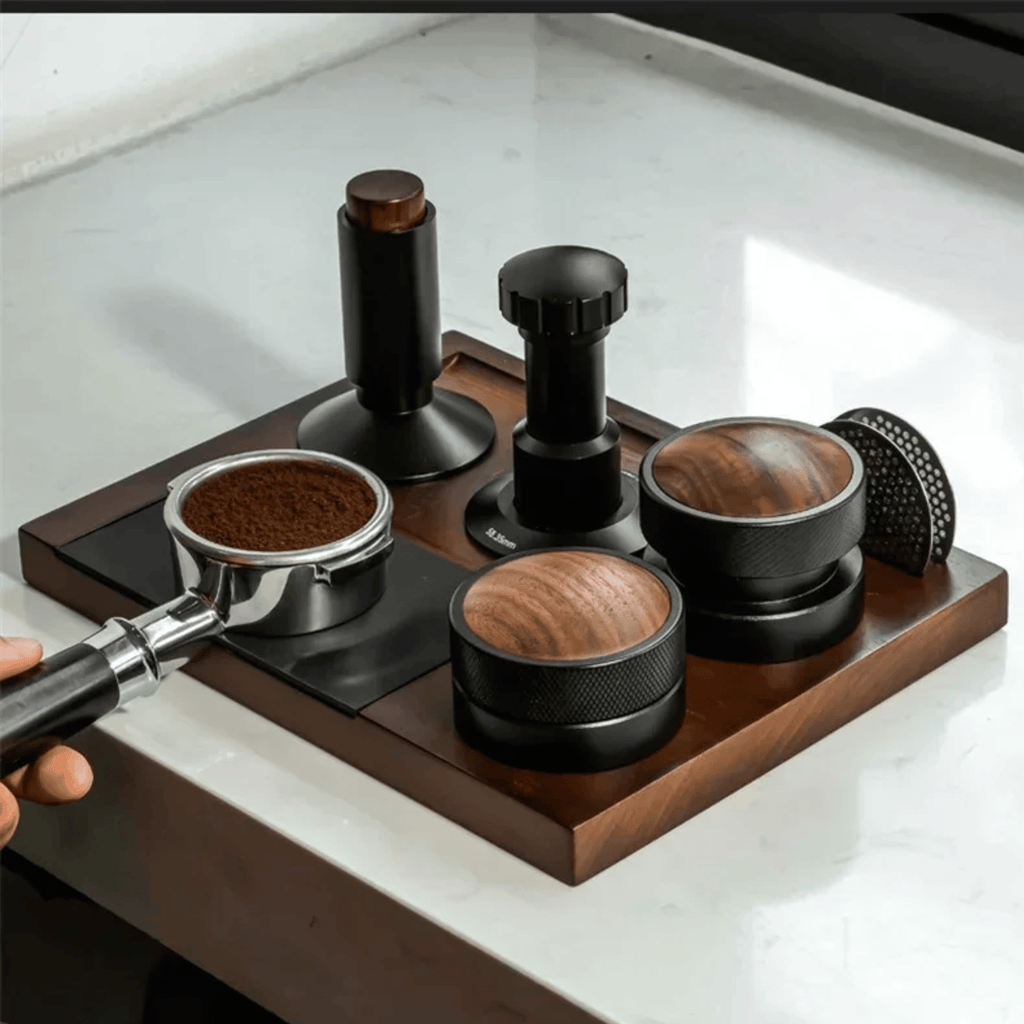 Wooden Espresso Tamping Station with Knock Drawer