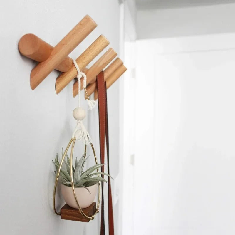 Solid Oak Wall Peg Rack, Five Hooks with Rounded Ends - product view 5