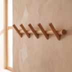 Solid Oak Wall Peg Rack, Five Hooks with Rounded Ends - product view 2