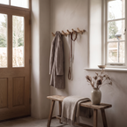 Solid Oak Wall Peg Rack, Five Hooks with Rounded Ends - product view 4