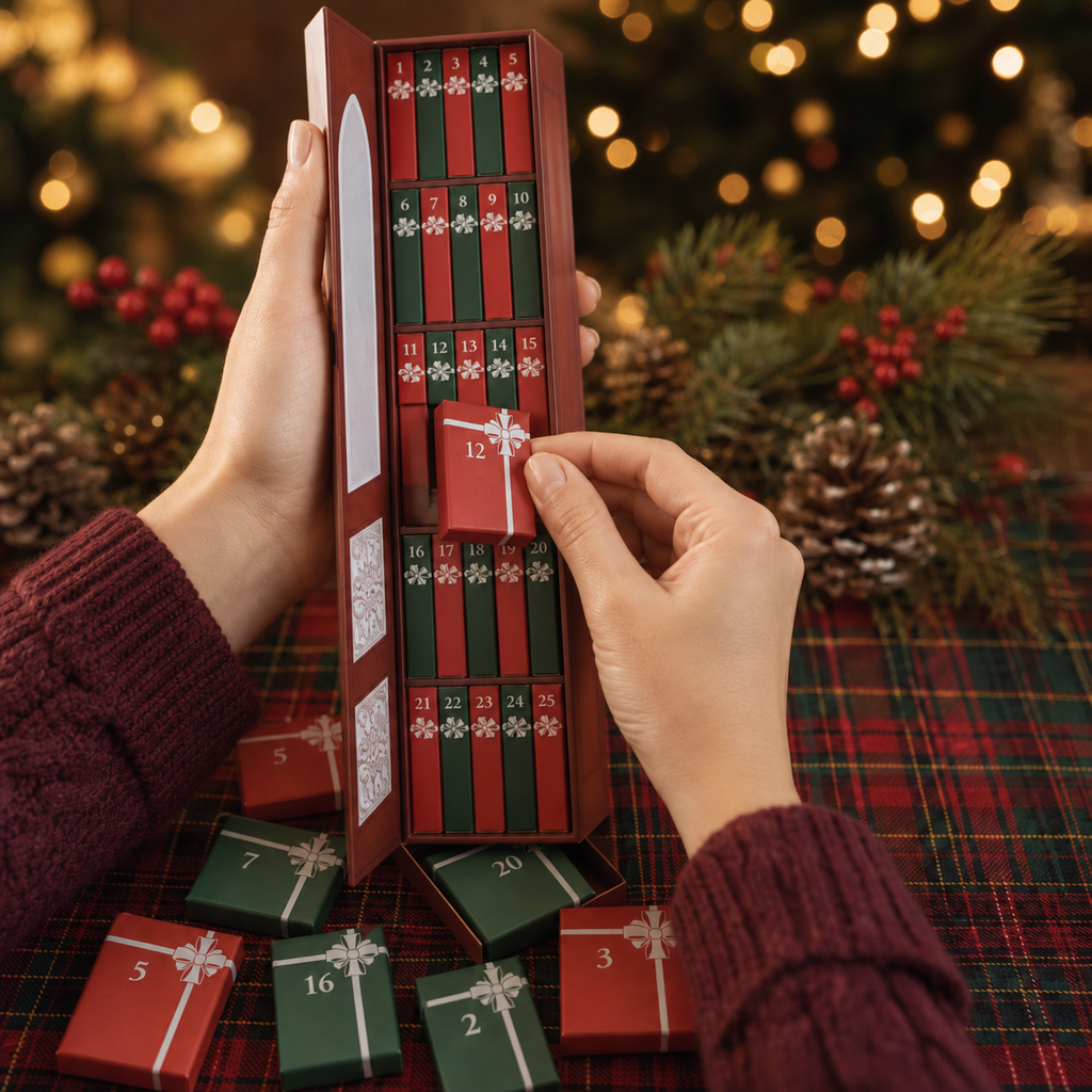 Miniature Book Christmas Advent Calendar with 24 Ornaments