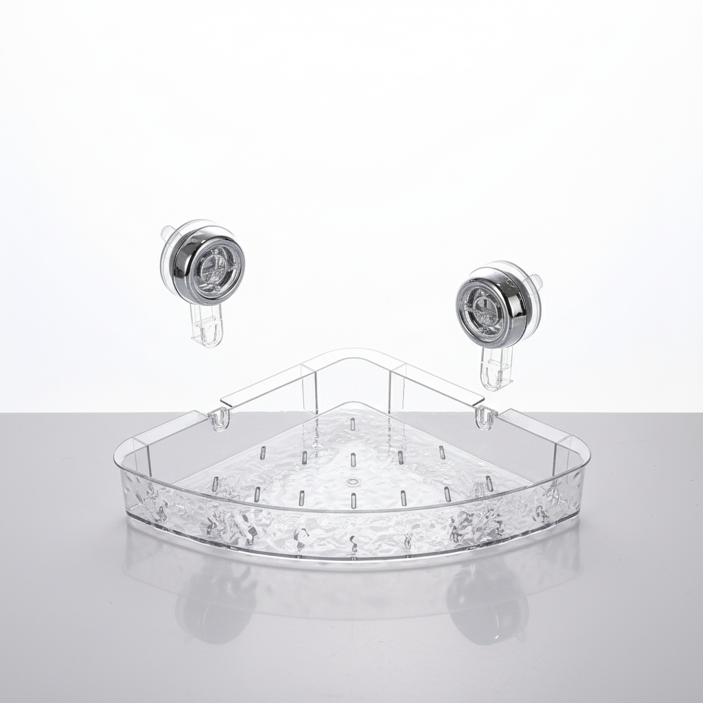 Suction Cup Bathroom Wall Organiser, Clear Storage Shelf - product view 2