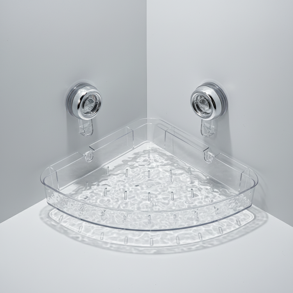 Suction Cup Bathroom Wall Organiser, Clear Storage Shelf - White, Triangle