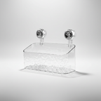 Suction Cup Bathroom Wall Organiser, Clear Storage Shelf - White, Rectangular, Tall