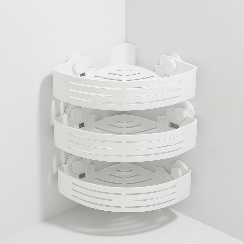 3-Tier Corner Shower Caddy, No-Drill Bathroom Organiser - White