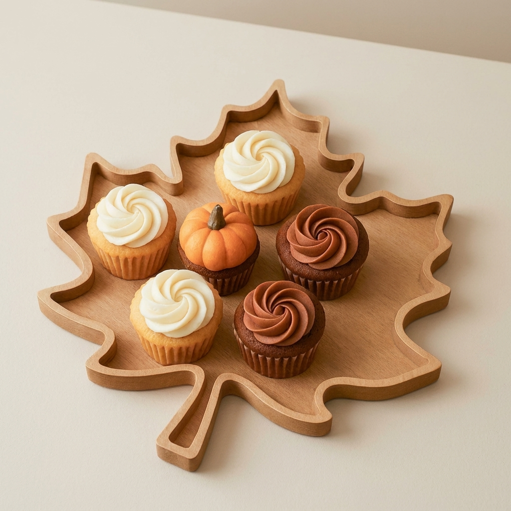 Maple Leaf Serving Tray, Decorative Faux-Wood Autumn Platter - product view 5