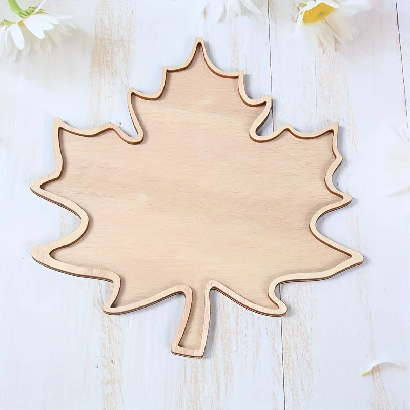 Maple Leaf Serving Tray, Decorative Faux-Wood Autumn Platter - product view 6