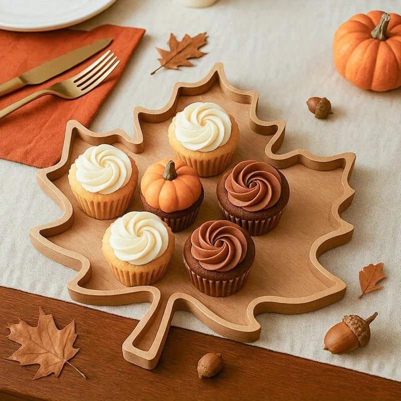 Maple Leaf Serving Tray, Decorative Faux-Wood Autumn Platter - product view 7