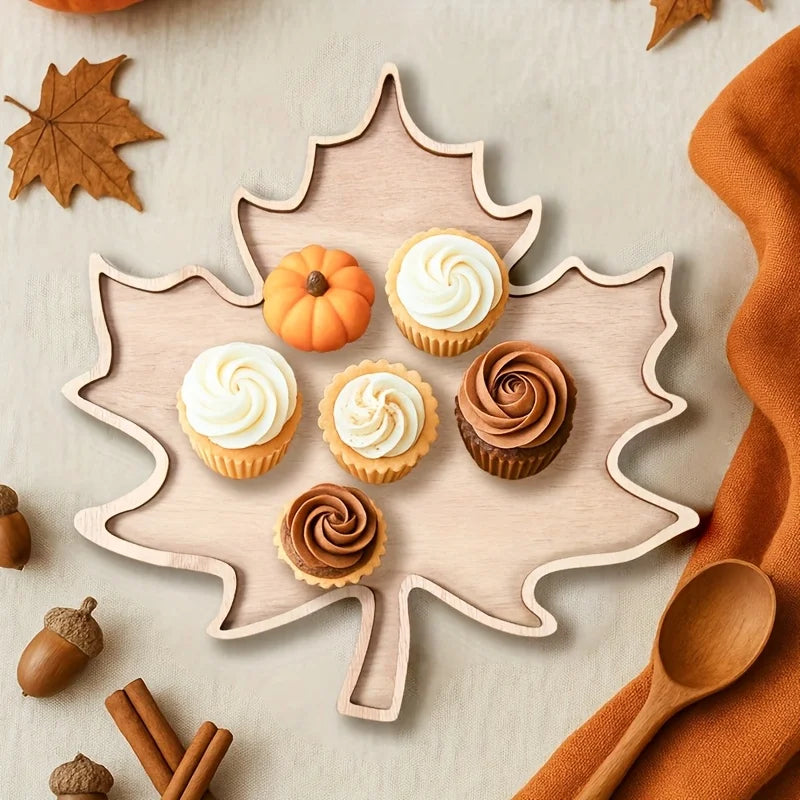 Maple Leaf Serving Tray, Decorative Faux-Wood Autumn Platter - product view 8