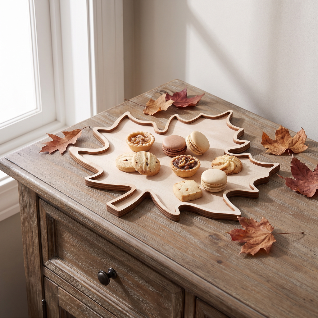 Maple Leaf Serving Tray, Decorative Faux-Wood Autumn Platter - product view 3