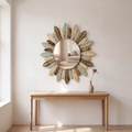 Sunburst Metal Wall Mirror with Teal and Gold Leaves - product view 1