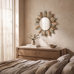 Sunburst Metal Wall Mirror with Teal and Gold Leaves - product view 4