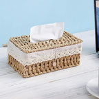 Braided Paper Rope Tissue Box Cover with Lace Trim - product view 5