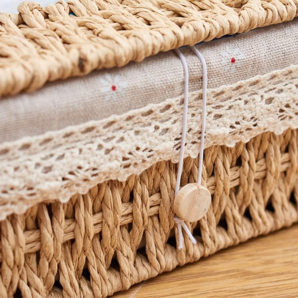 Braided Paper Rope Tissue Box Cover with Lace Trim - product view 4