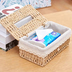 Braided Paper Rope Tissue Box Cover with Lace Trim - product view 2