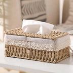 Braided Paper Rope Tissue Box Cover with Lace Trim - product view 1