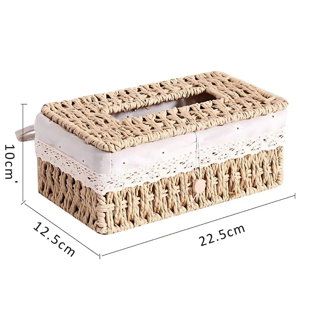 Braided Paper Rope Tissue Box Cover with Lace Trim - product view 8