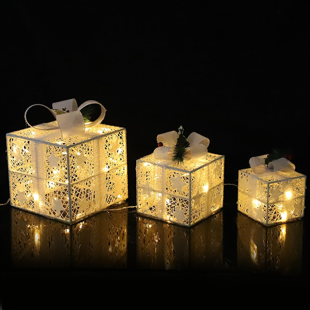 Battery-Powered LED Christmas Gift Boxes, Set of 3