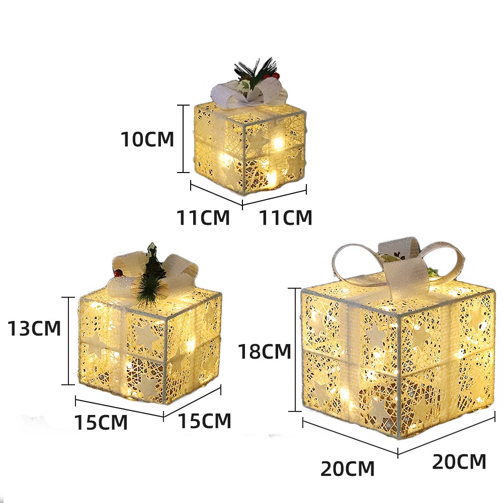 Battery-Powered LED Christmas Gift Boxes, Set of 3