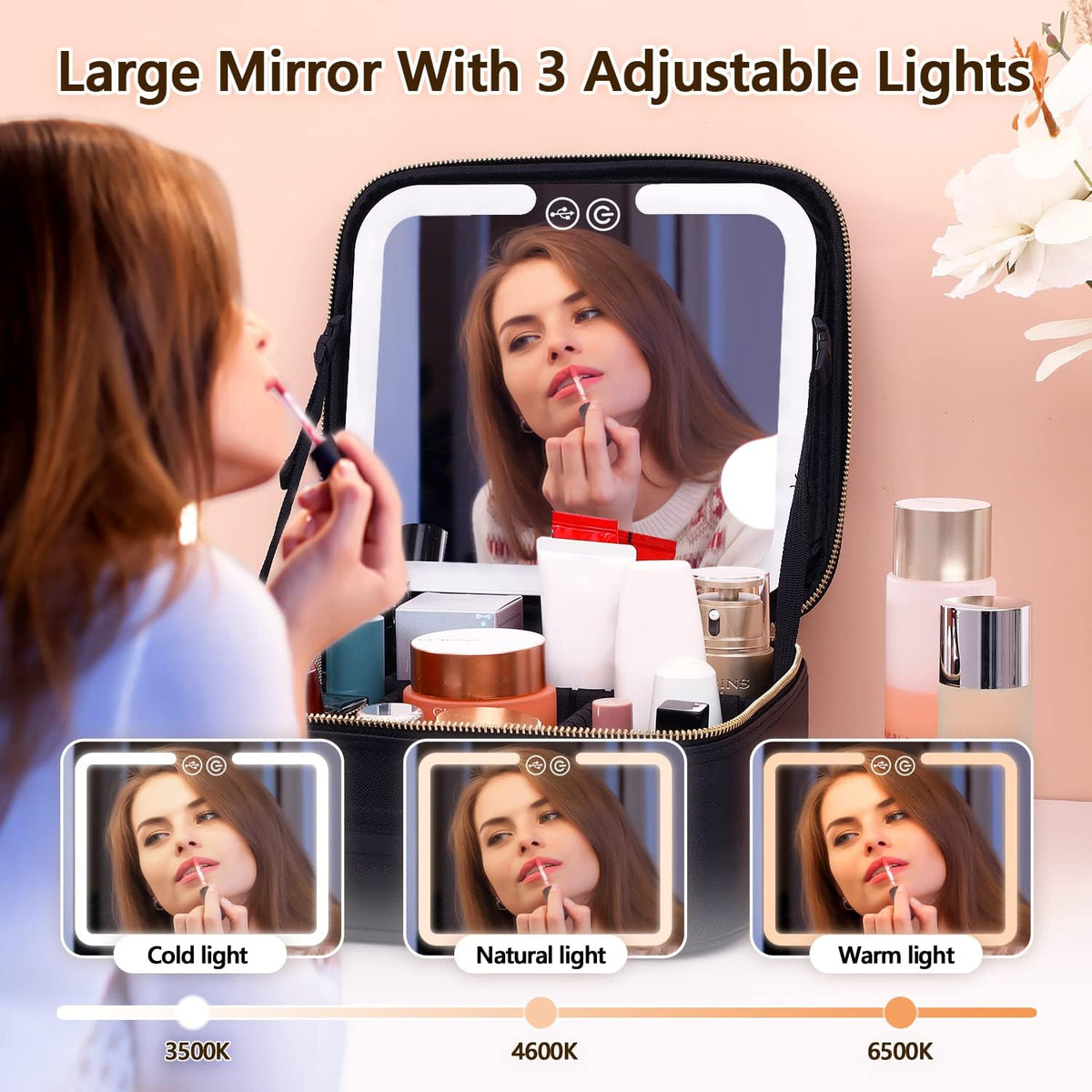 Travel Makeup Organiser with Rechargeable LED Mirror — product view 7