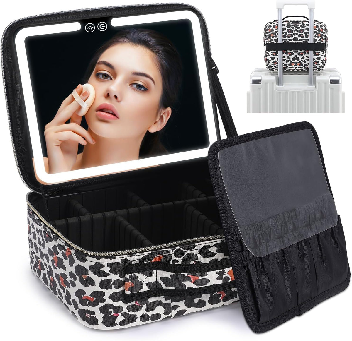 Travel Makeup Organiser with Rechargeable LED Mirror — product view 3