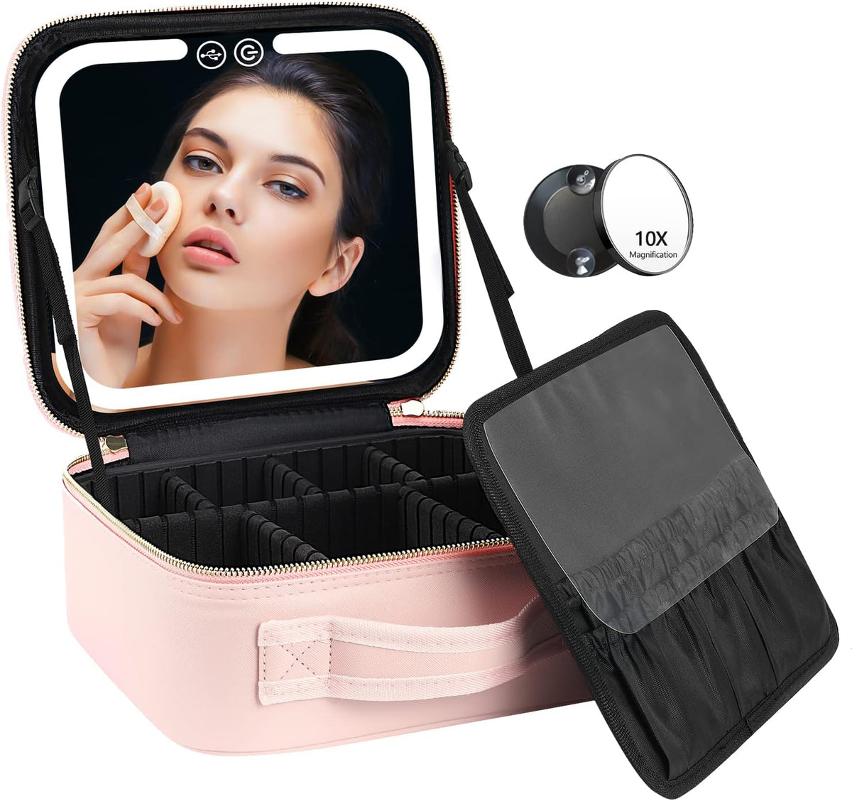 Travel Makeup Organiser with Rechargeable LED Mirror — product view 2