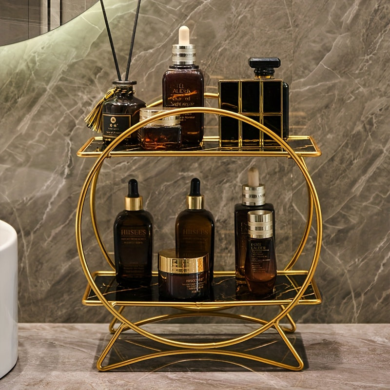 2-Tier Bathroom Countertop Organiser with Marble-Effect Shelves - product view 11