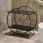 2-Tier Bathroom Countertop Organiser with Marble-Effect Shelves - Black & Black Marble