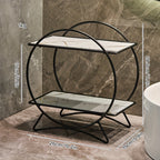 2-Tier Bathroom Countertop Organiser with Marble-Effect Shelves - Black & White