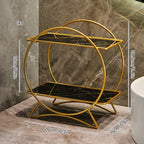 2-Tier Bathroom Countertop Organiser with Marble-Effect Shelves - Gold & Black
