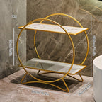 2-Tier Bathroom Countertop Organiser with Marble-Effect Shelves - Gold & White