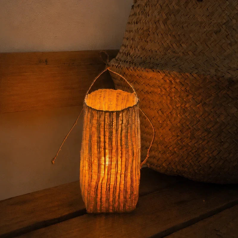 Woven Ramie Lantern with Battery-Powered Flameless LED Candle - product view 6