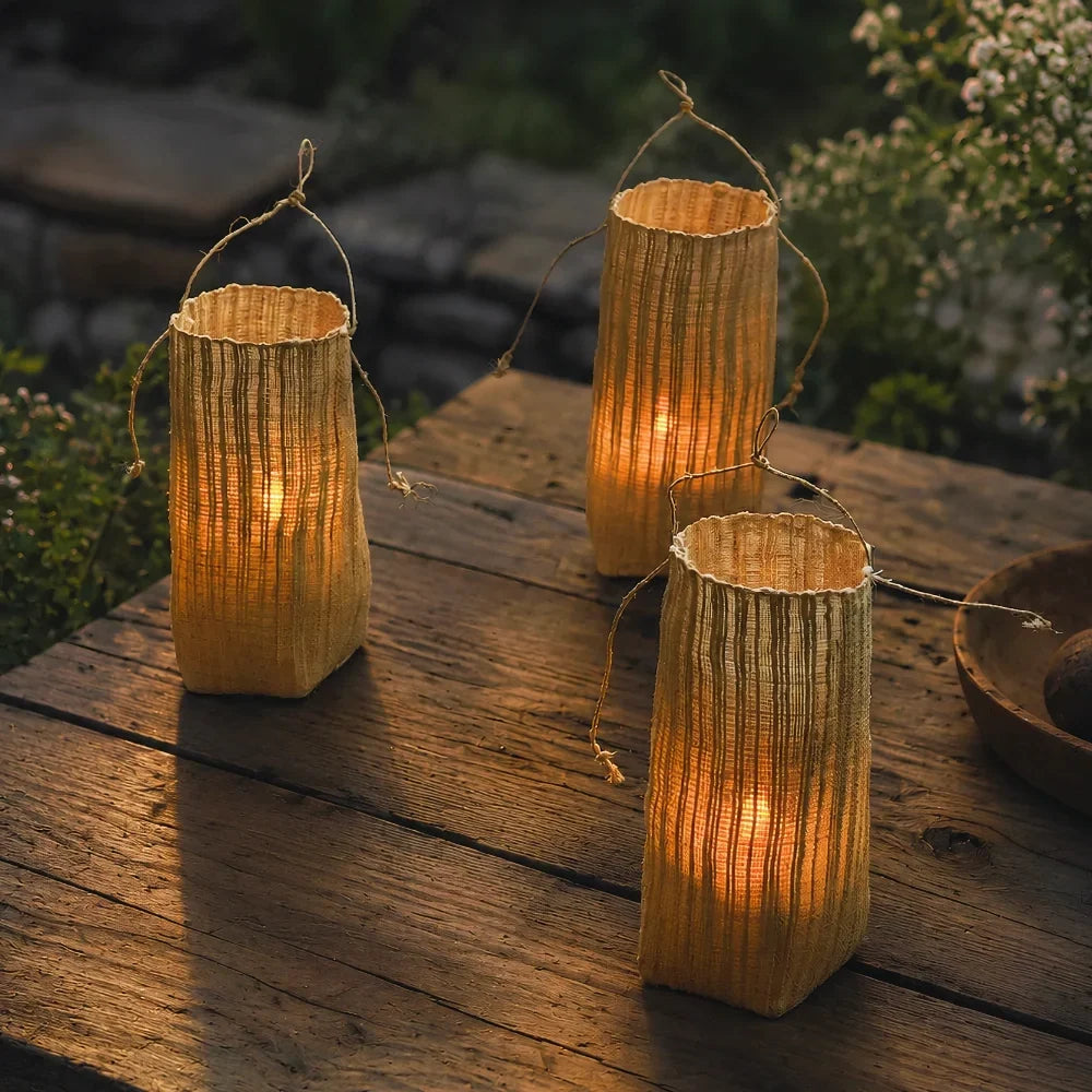 Woven Ramie Lantern with Battery-Powered Flameless LED Candle - product view 8