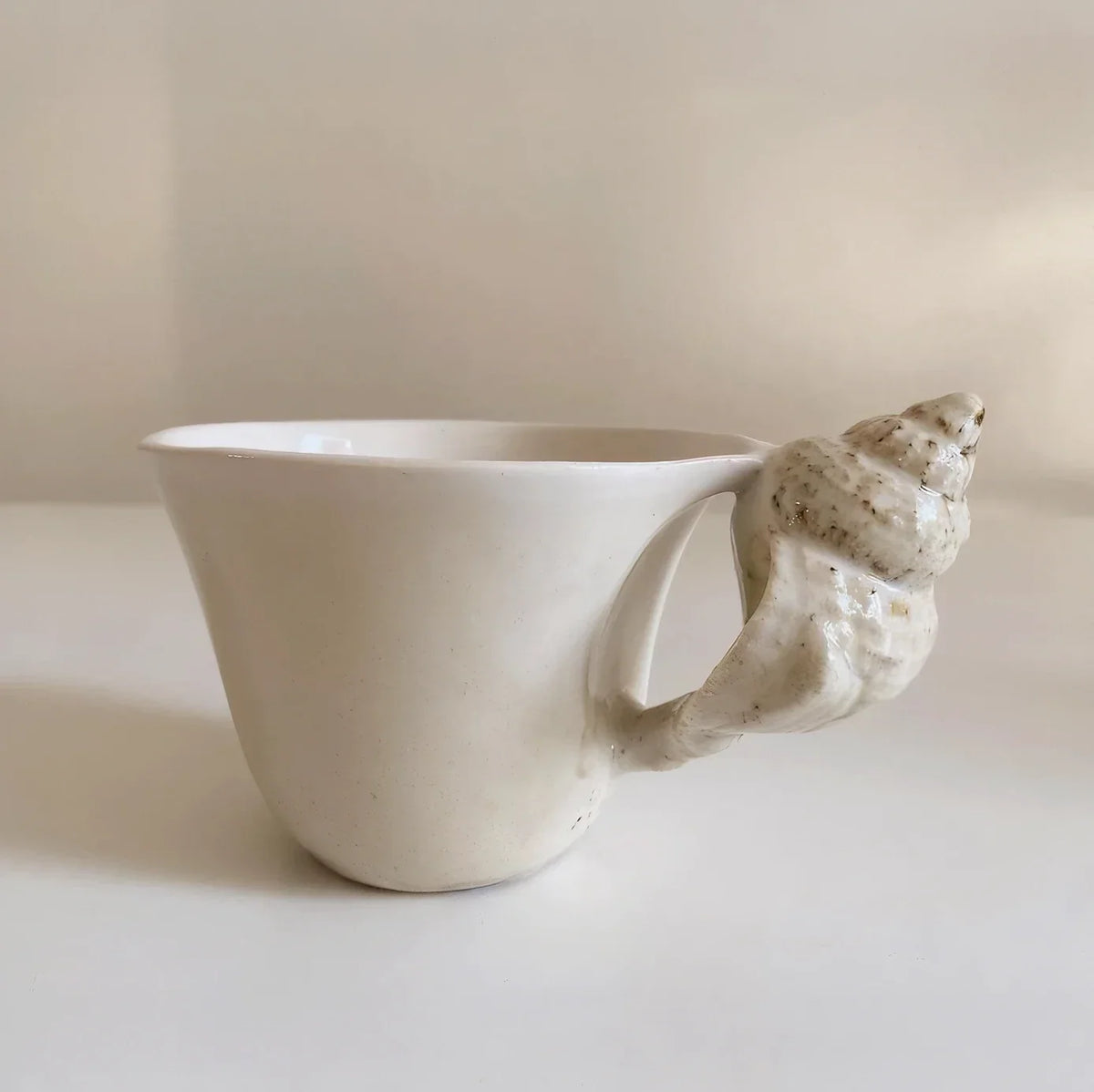 Ceramic Cup and Saucer with Seashell Handle, Glazed Finish - product view 9