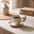 Ceramic Cup and Saucer with Seashell Handle, Glazed Finish - product view 2