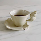 Ceramic Cup and Saucer with Seashell Handle, Glazed Finish - product view 5