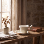 Ceramic Cup and Saucer with Seashell Handle, Glazed Finish - product view 4
