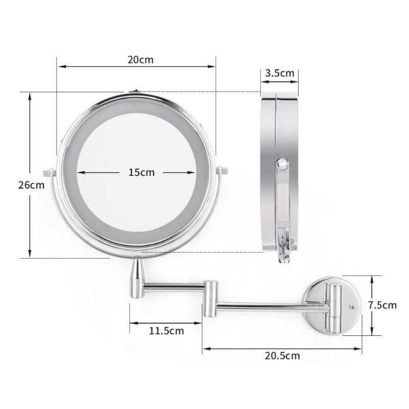 Battery-Powered LED Makeup Mirror with 1x and 7x Magnification