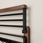 Walnut and Aluminium Bathroom Towel Rack with Storage Shelf - product view 3