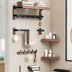 Walnut and Aluminium Bathroom Towel Rack with Storage Shelf - product view 5