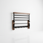 Walnut and Aluminium Bathroom Towel Rack with Storage Shelf - 59.94 cm