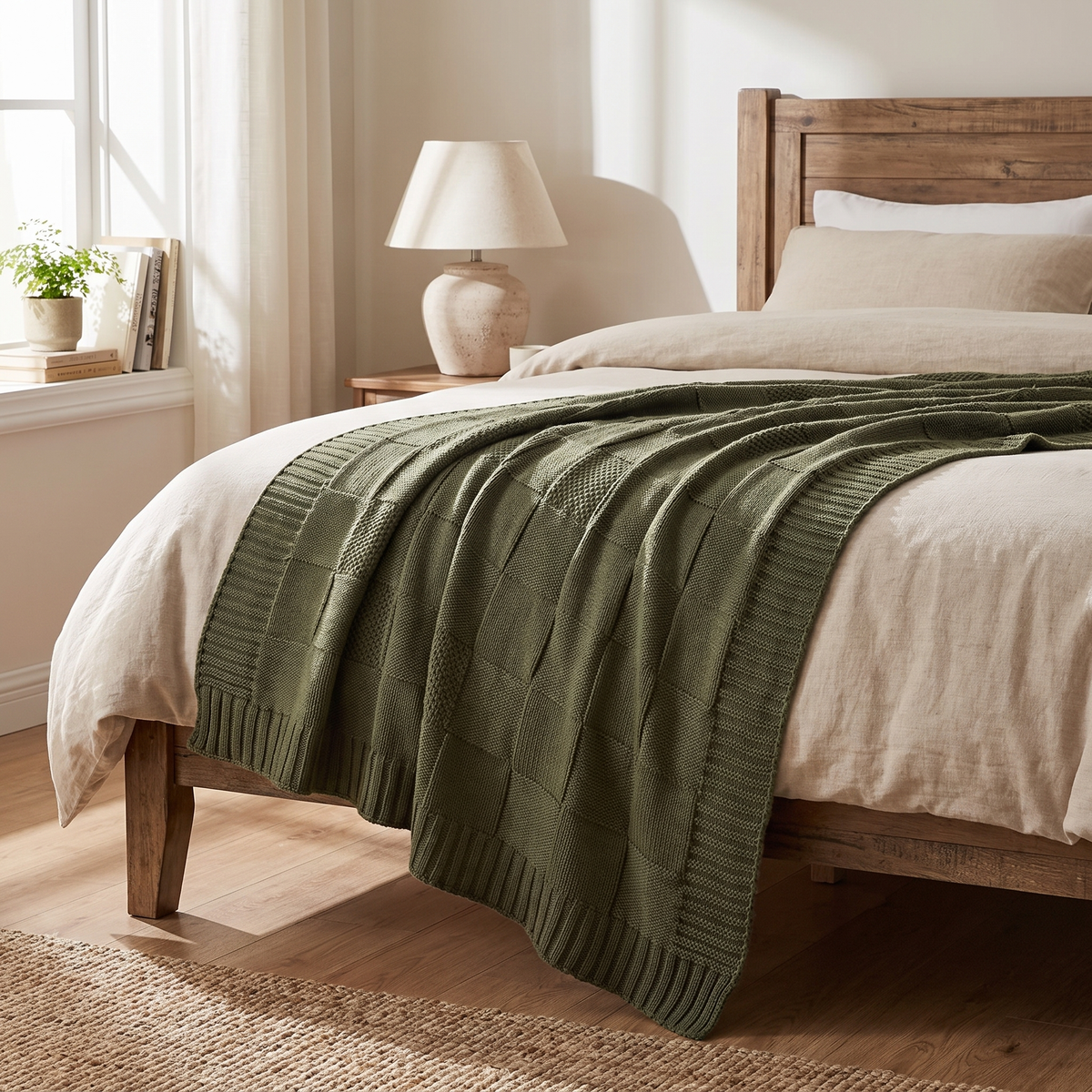 Checkered Knit Throw Blanket with Ribbed Edges - product view 4